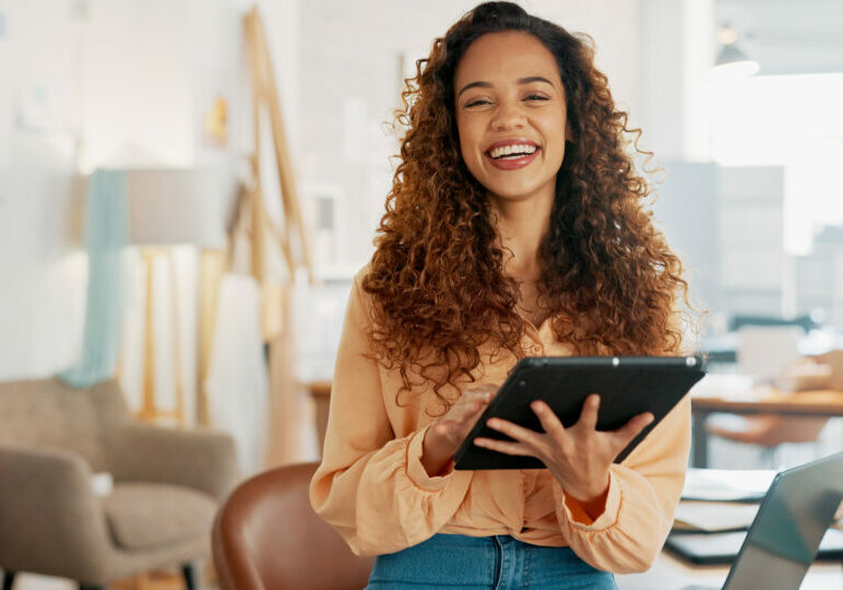 Tablet, logistics and fashion manager with a checklist in retail store clothes or clothing boxes inspection. Entrepreneur, shopping and small business owner writing stock delivery for quality control